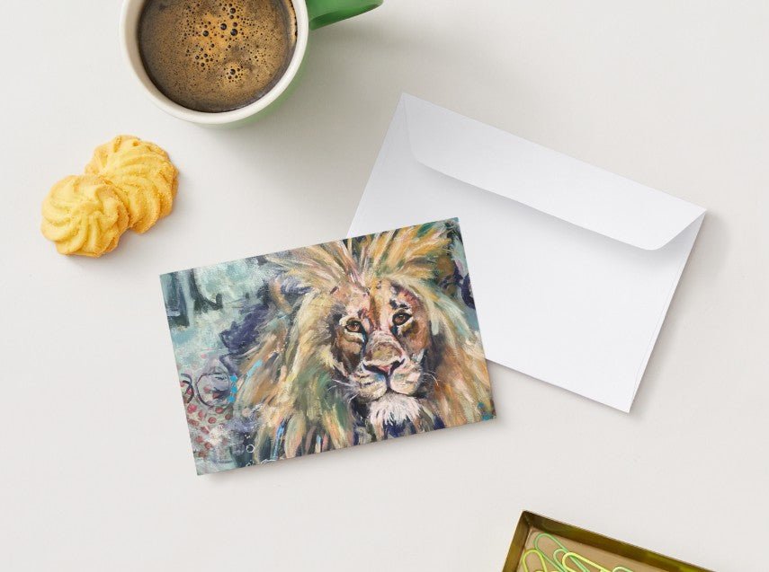 Bears & Lions Collection | Set of 4 Flat Fine Art Cards with Envelopes | Frameable Art Prints – Reproductions of Original Paintings | Sarah Andreas Art | Mixed Media Oil Painting