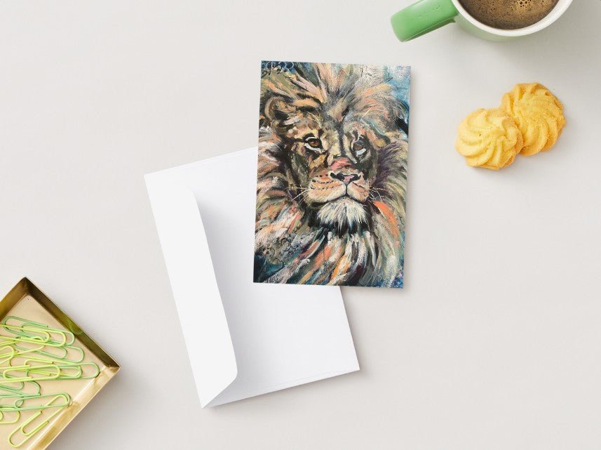 Bears & Lions Collection | Set of 4 Flat Fine Art Cards with Envelopes | Frameable Art Prints – Reproductions of Original Paintings | Sarah Andreas Art | Mixed Media Oil Painting