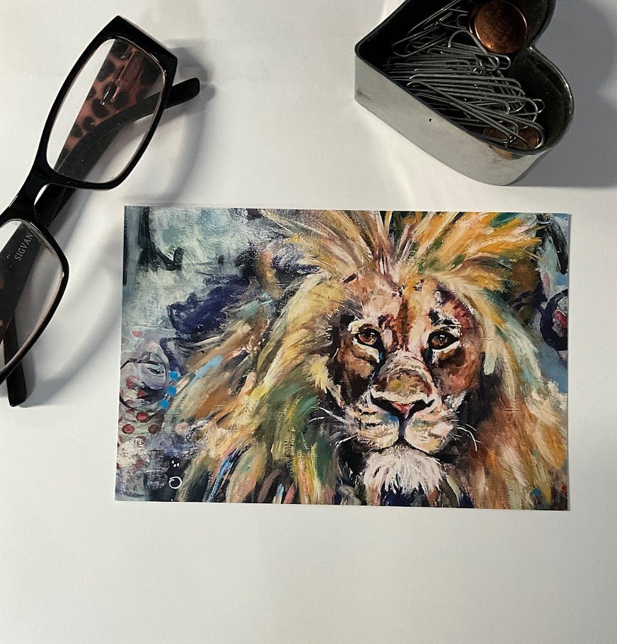 Bears & Lions Collection | Set of 4 Flat Fine Art Cards with Envelopes | Frameable Art Prints – Reproductions of Original Paintings | Sarah Andreas Art | Mixed Media Oil Painting
