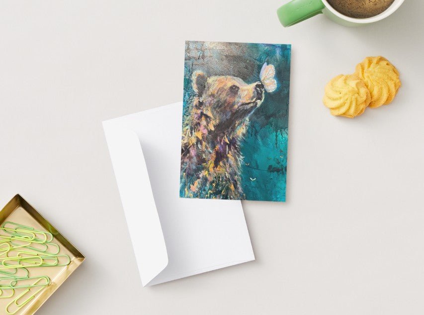 Bears & Lions Collection | Set of 4 Flat Fine Art Cards with Envelopes | Frameable Art Prints – Reproductions of Original Paintings | Sarah Andreas Art | Mixed Media Oil Painting