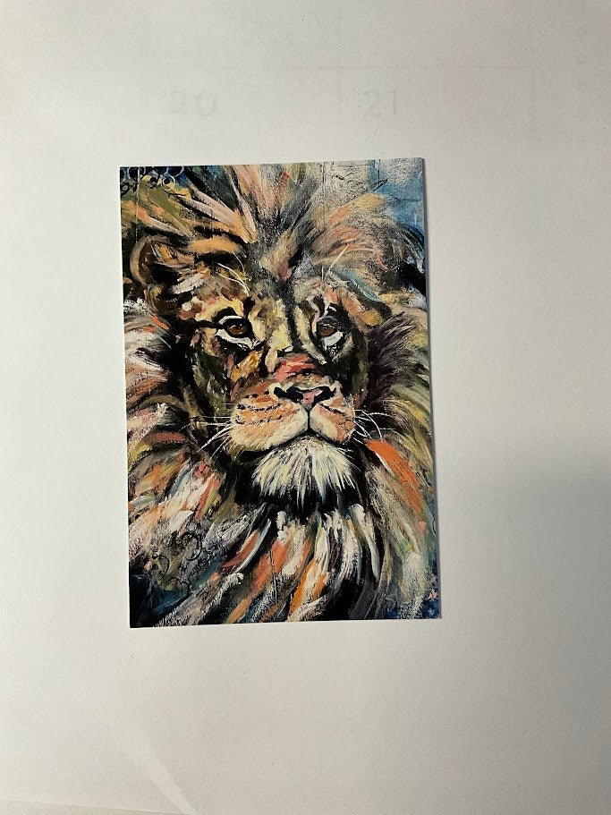 Bears & Lions Collection | Set of 4 Flat Fine Art Cards with Envelopes | Frameable Art Prints – Reproductions of Original Paintings | Sarah Andreas Art | Mixed Media Oil Painting