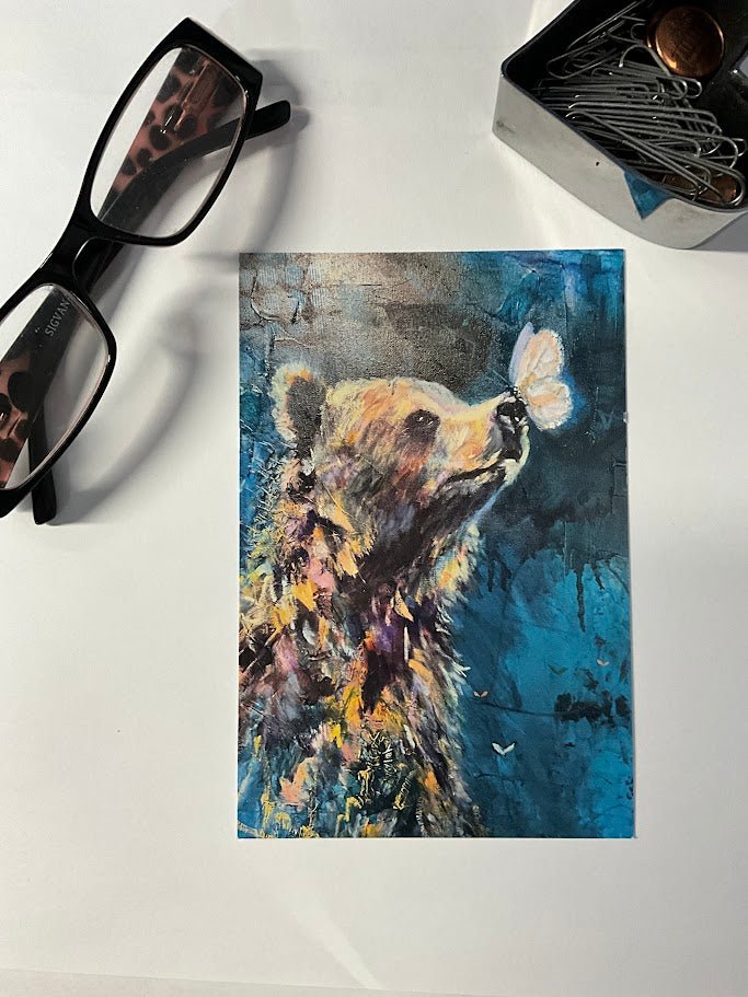 Bears & Lions Collection | Set of 4 Flat Fine Art Cards with Envelopes | Frameable Art Prints – Reproductions of Original Paintings | Sarah Andreas Art | Mixed Media Oil Painting