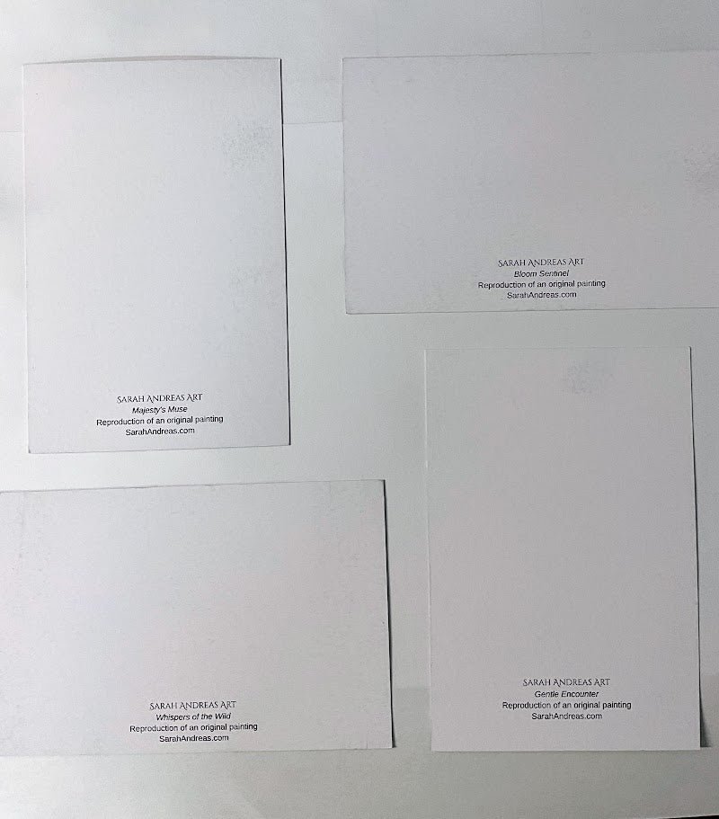Bears & Lions Collection | Set of 4 Flat Fine Art Cards with Envelopes | Frameable Art Prints – Reproductions of Original Paintings | Sarah Andreas Art | Mixed Media Oil Painting