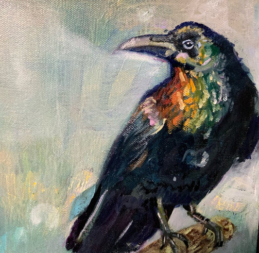 Colorful Crow | Sarah Andreas Art | Mixed Media Oil Painting
