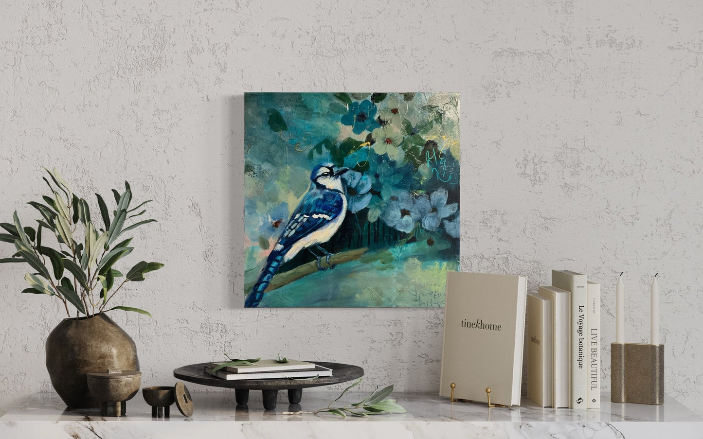 Melody of the Blue Jay | Sarah Andreas Art | Mixed Media Oil Painting | Sarah Andreas Art | Mixed Media Oil Painting