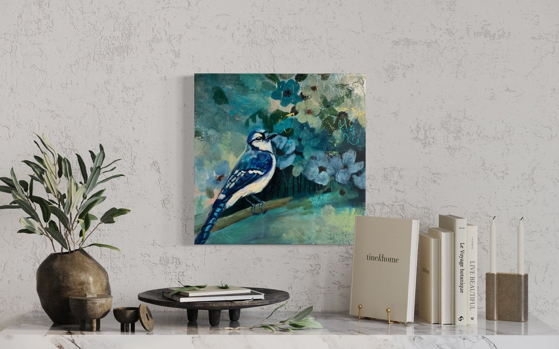 Melody of the Blue Jay | Sarah Andreas Art | Mixed Media Oil Painting | Sarah Andreas Art | Mixed Media Oil Painting