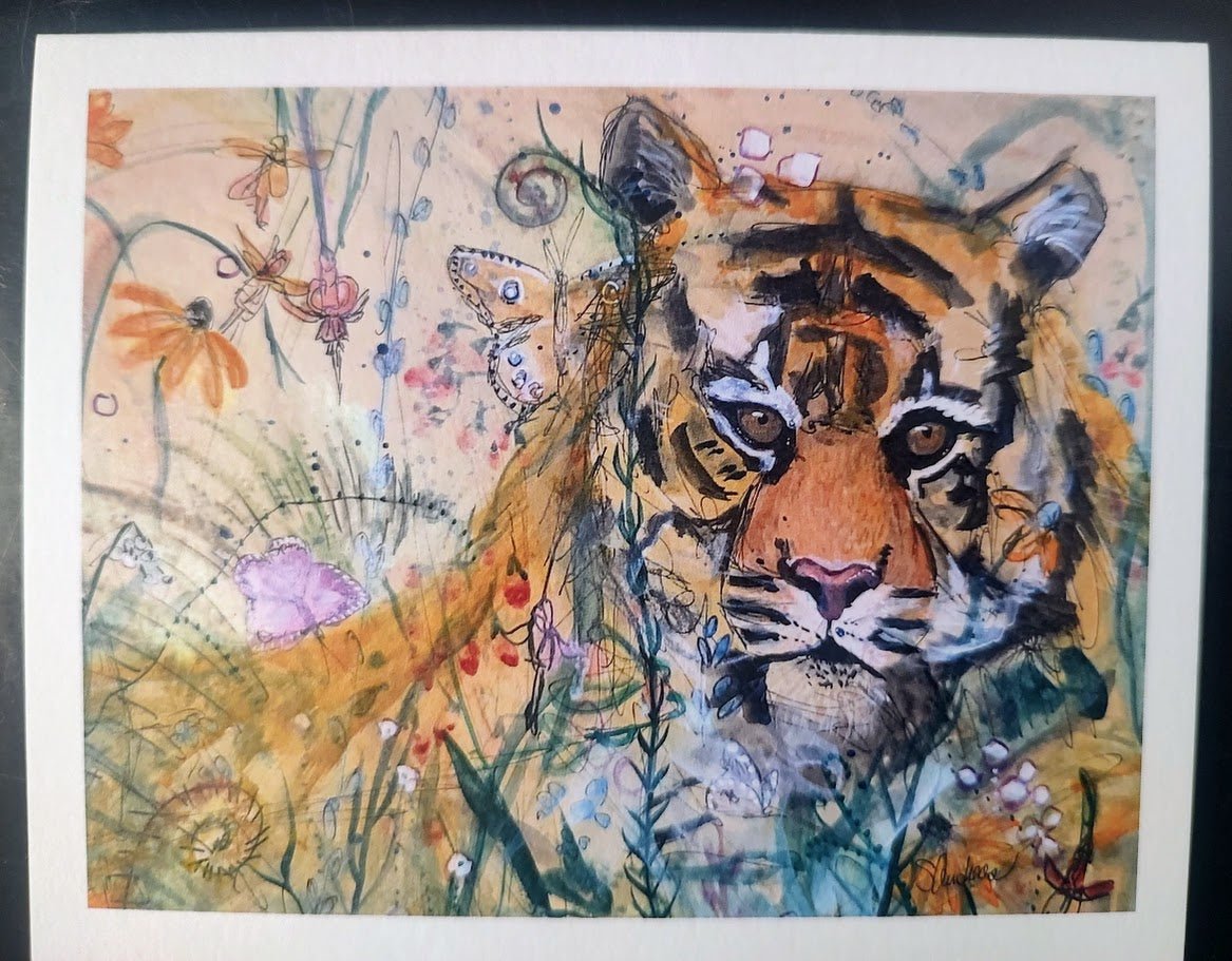 Tiger Art Note Cards - Mixed Media Animal Spirit Greeting Cards by Sarah Andreas (Set of 4) | Sarah Andreas Art | Mixed Media Oil Painting