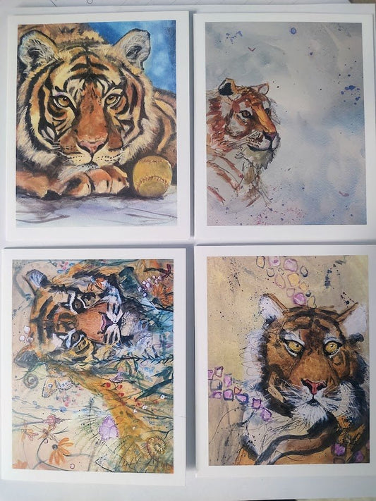 Tiger Art Note Cards - Mixed Media Animal Spirit Greeting Cards by Sarah Andreas (Set of 4) | Sarah Andreas Art | Mixed Media Oil Painting