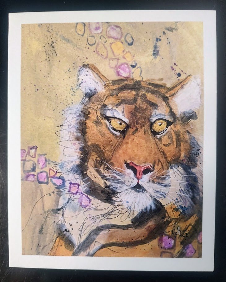 Tiger Art Note Cards - Mixed Media Animal Spirit Greeting Cards by Sarah Andreas (Set of 4) | Sarah Andreas Art | Mixed Media Oil Painting