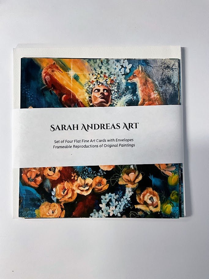 Voices of Wisdom Collection | Set of 4 Square Flat Fine Art Cards with Envelopes | Frameable Art Prints, Reproductions of Original Paintings | Sarah Andreas Art | Mixed Media Oil Painting
