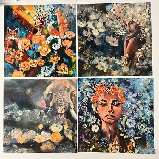 Voices of Wisdom Collection | Set of 4 Square Flat Fine Art Cards with Envelopes | Frameable Art Prints, Reproductions of Original Paintings | Sarah Andreas Art | Mixed Media Oil Painting