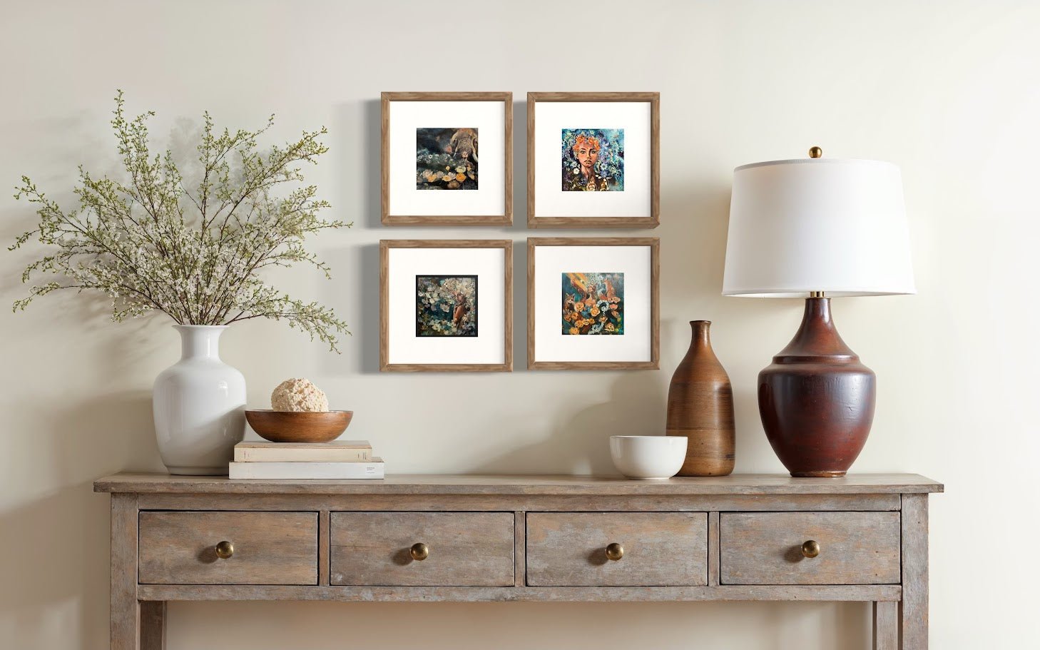 Voices of Wisdom Collection | Set of 4 Square Flat Fine Art Cards with Envelopes | Frameable Art Prints, Reproductions of Original Paintings | Sarah Andreas Art | Mixed Media Oil Painting