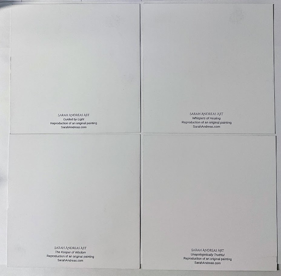Voices of Wisdom Collection | Set of 4 Square Flat Fine Art Cards with Envelopes | Frameable Art Prints, Reproductions of Original Paintings | Sarah Andreas Art | Mixed Media Oil Painting