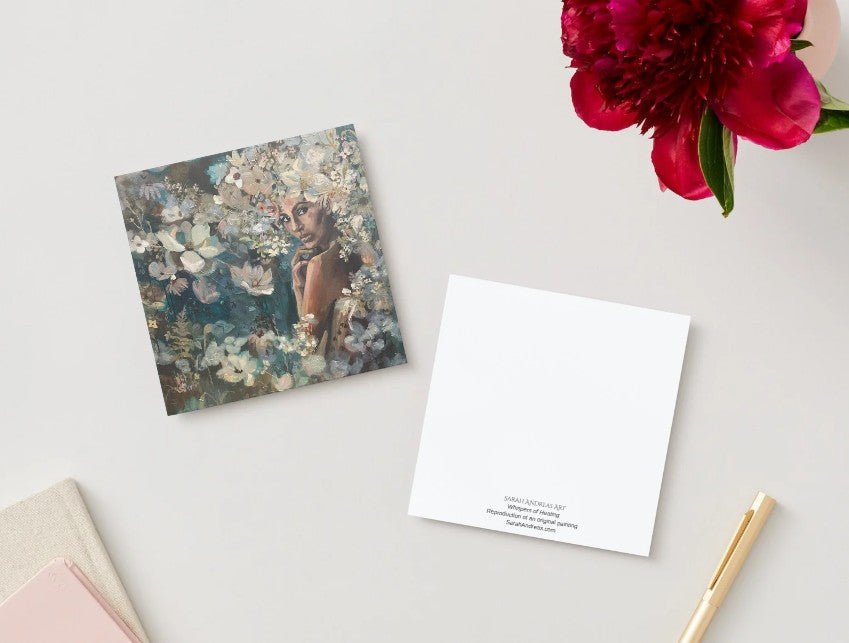 Voices of Wisdom Collection | Set of 4 Square Flat Fine Art Cards with Envelopes | Frameable Art Prints, Reproductions of Original Paintings | Sarah Andreas Art | Mixed Media Oil Painting
