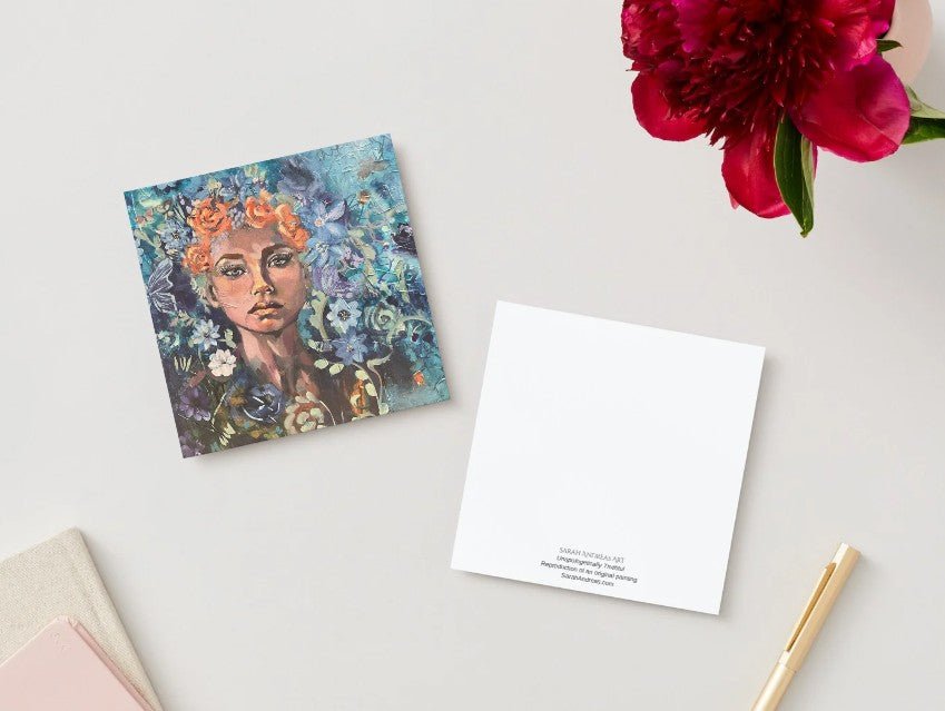 Voices of Wisdom Collection | Set of 4 Square Flat Fine Art Cards with Envelopes | Frameable Art Prints, Reproductions of Original Paintings | Sarah Andreas Art | Mixed Media Oil Painting