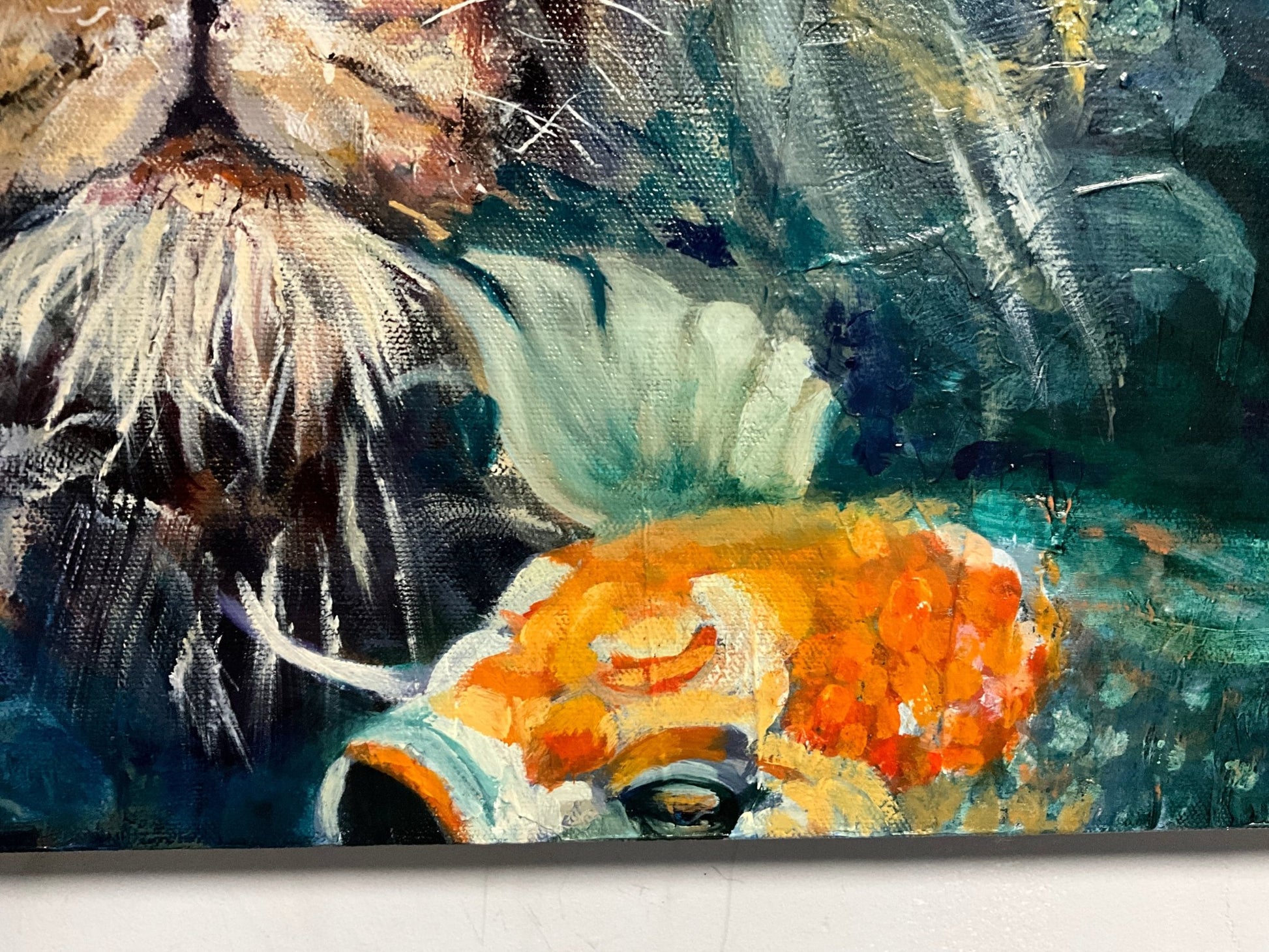 Blue Serenity: Lion's Courage | Sarah Andreas Art | Mixed Media Oil Painting