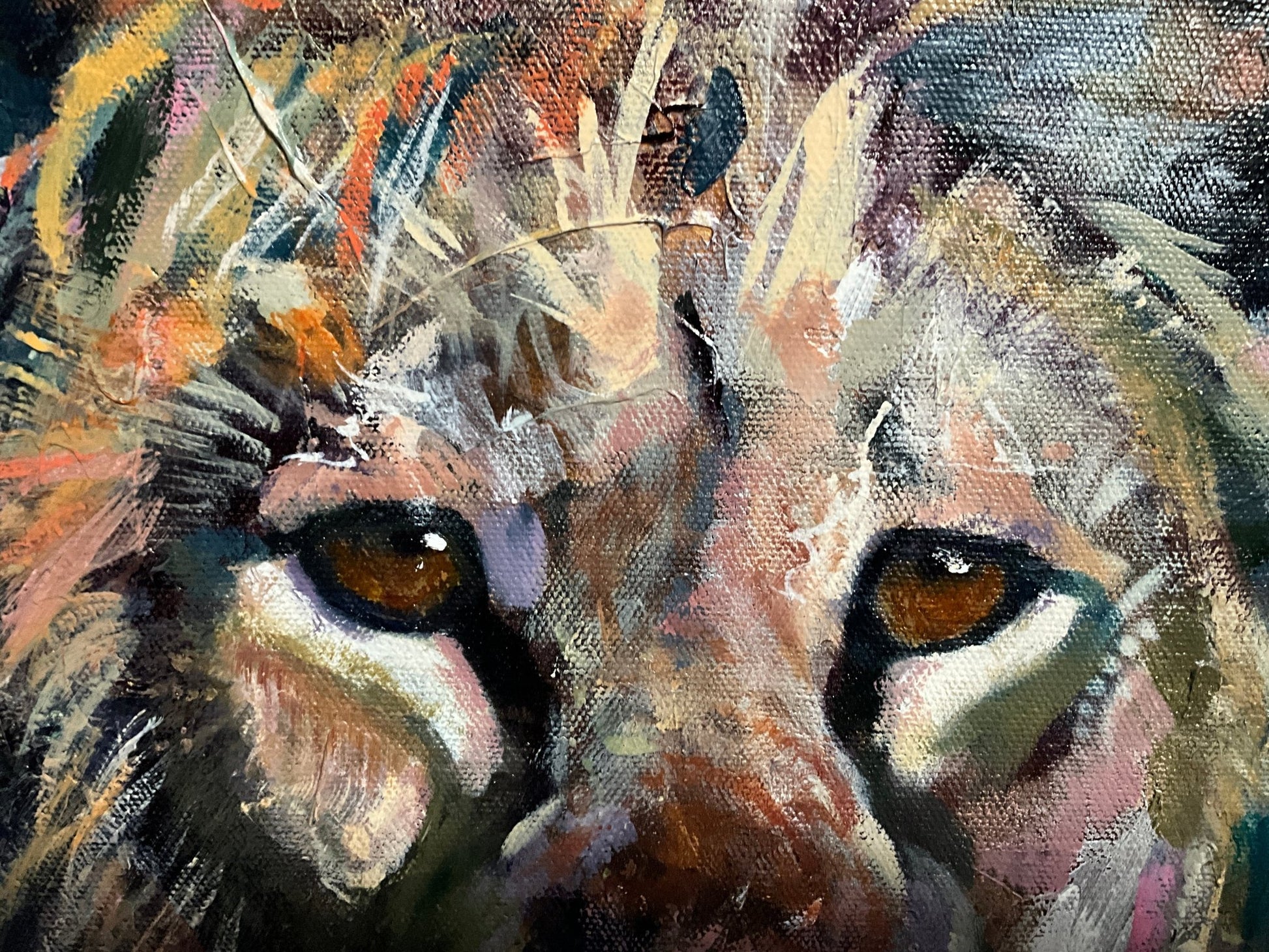 Blue Serenity: Lion's Courage | Sarah Andreas Art | Mixed Media Oil Painting