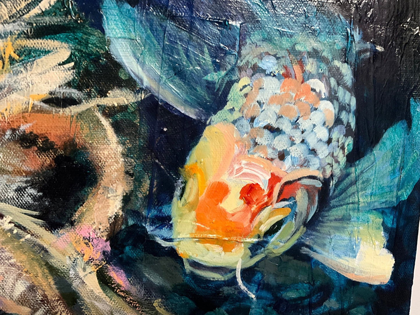 Blue Serenity: Lion's Courage | Sarah Andreas Art | Mixed Media Oil Painting