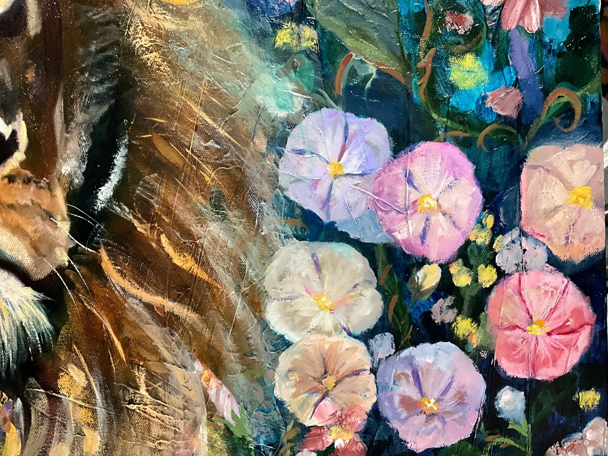 Majesty Among Morning Glories | Sarah Andreas Art | Mixed Media Oil Painting