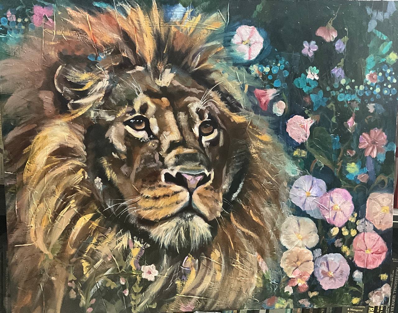 Majesty Among Morning Glories | Sarah Andreas Art | Mixed Media Oil Painting