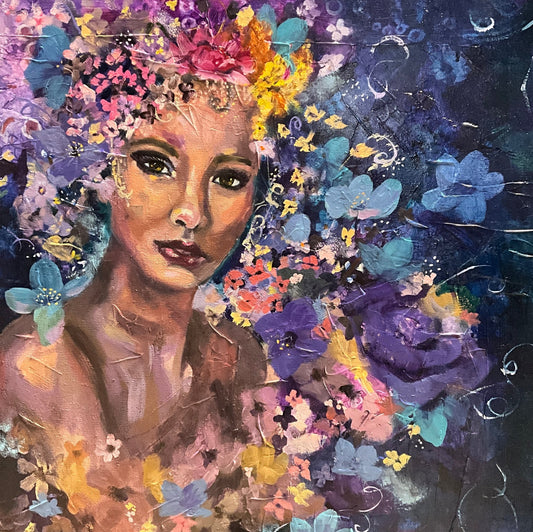 Unapologetically Enough - self-worth art for women by Sarah Andreas with florals and serene expression
