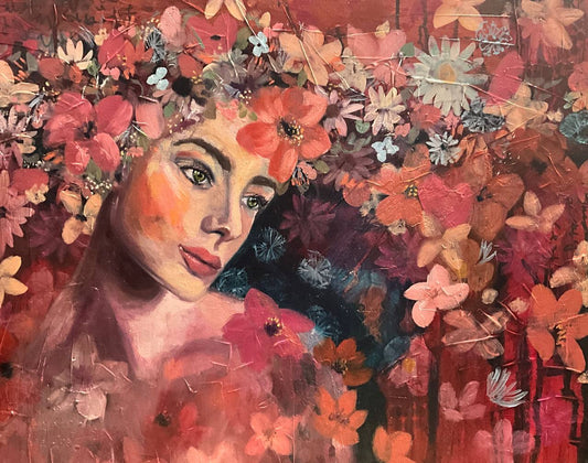 Unapologetically Hopeful - award-winning art for hope and resilience by Sarah Andreas with florals and serene figure
