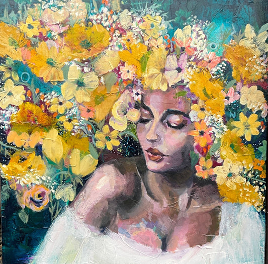 Yellow Splendor | Art by Sarah Andreas |Mixed Media Oil Painting
