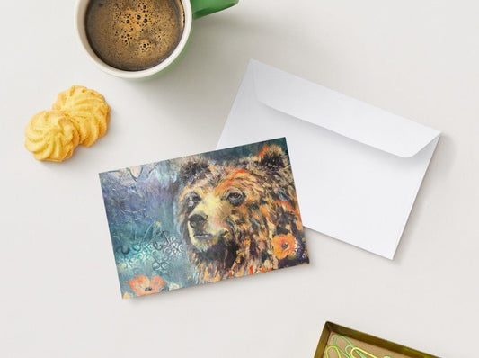 Bears & Lions Collection | Set of 4 Flat Fine Art Cards with Envelopes | Frameable Art Prints – Reproductions of Original Paintings | Sarah Andreas Art | Mixed Media Oil Painting