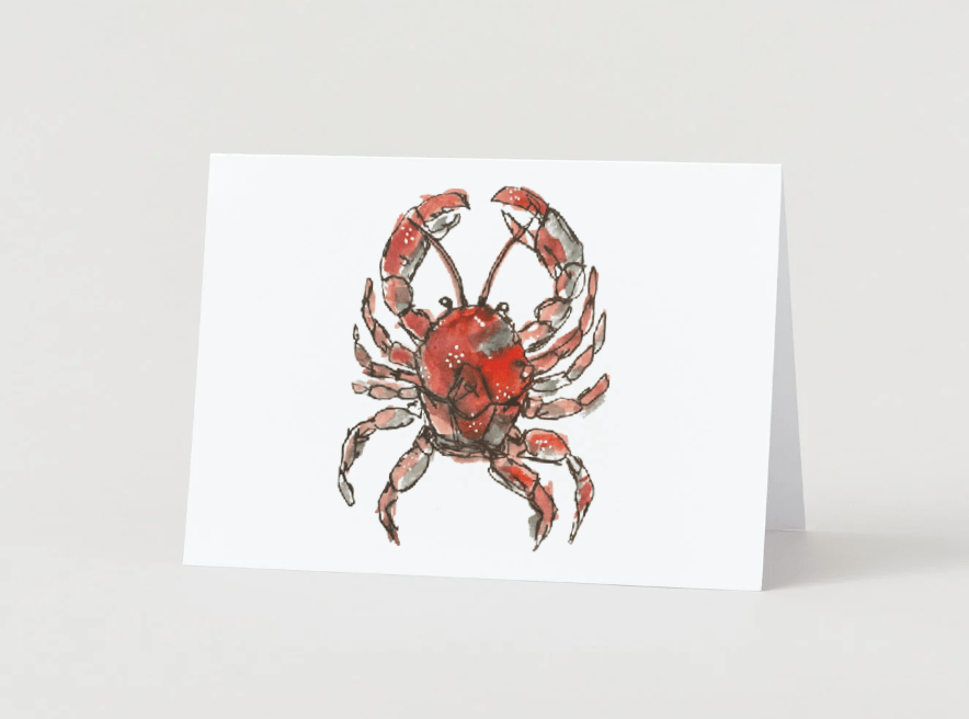 Coastal Crimson Crab Art Note Card Set | Sarah Andreas Art | Mixed Media Oil Painting