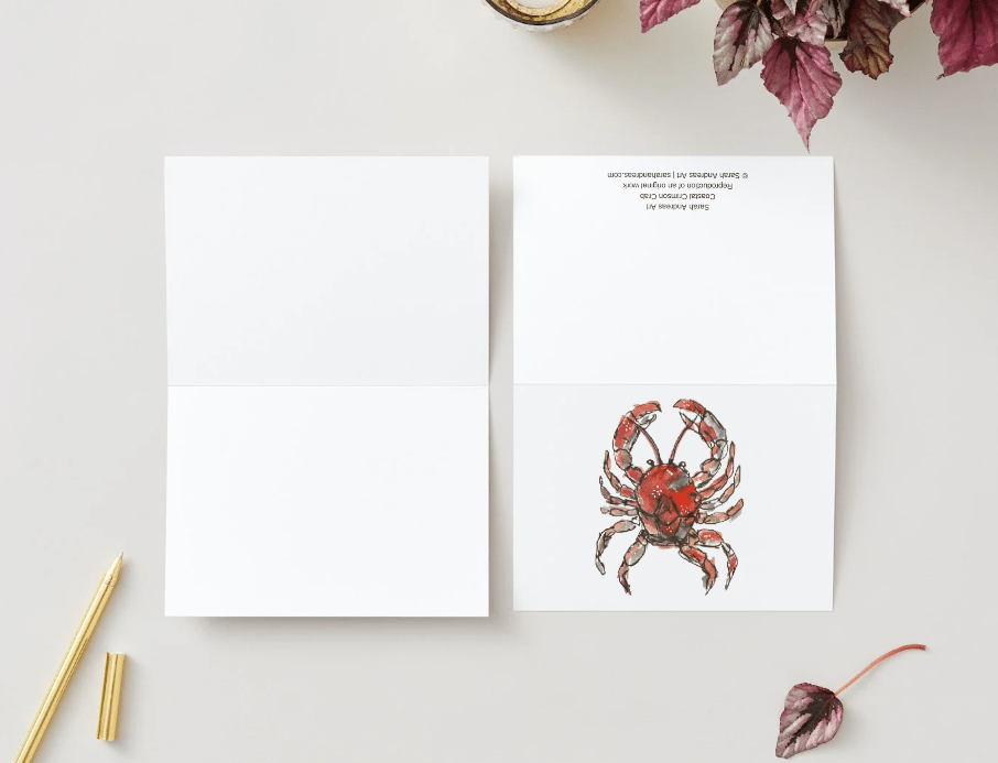 Coastal Crimson Crab Art Note Card Set | Sarah Andreas Art | Mixed Media Oil Painting