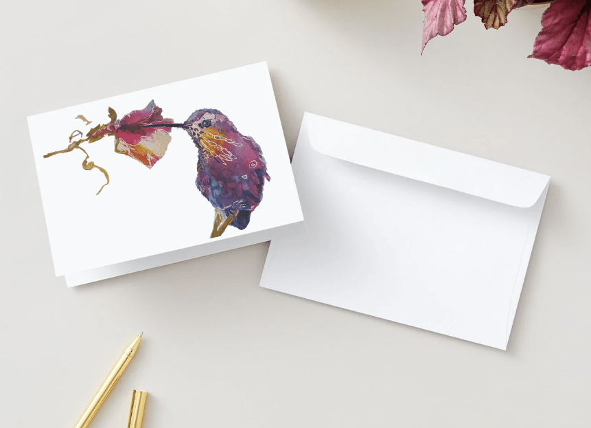 Hummingbird Art Note Card Set | Sarah Andreas Art | Mixed Media Oil Painting