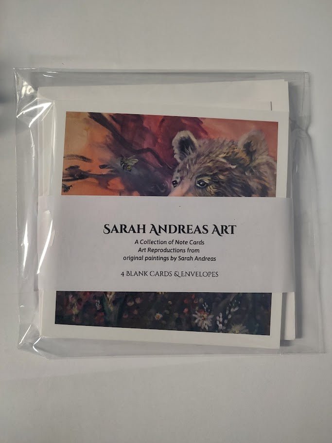 Tiger & Bear Art Note Cards - Mixed Media Animal Spirit Greeting Cards by Sarah Andreas (Set of 4) | Sarah Andreas Art | Mixed Media Oil Painting