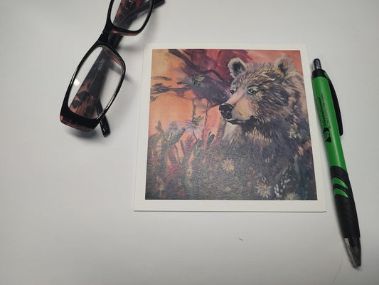 Tiger & Bear Art Note Cards - Mixed Media Animal Spirit Greeting Cards by Sarah Andreas (Set of 4) | Sarah Andreas Art | Mixed Media Oil Painting