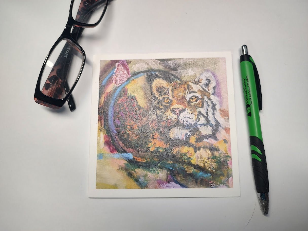 Tiger & Bear Art Note Cards - Mixed Media Animal Spirit Greeting Cards by Sarah Andreas (Set of 4) | Sarah Andreas Art | Mixed Media Oil Painting