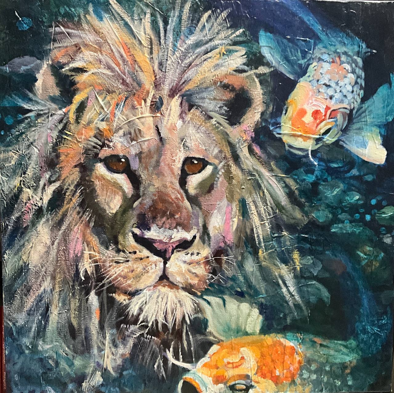 Blue Serenity: Lion's Courage - Fine Art by Sarah Andreas