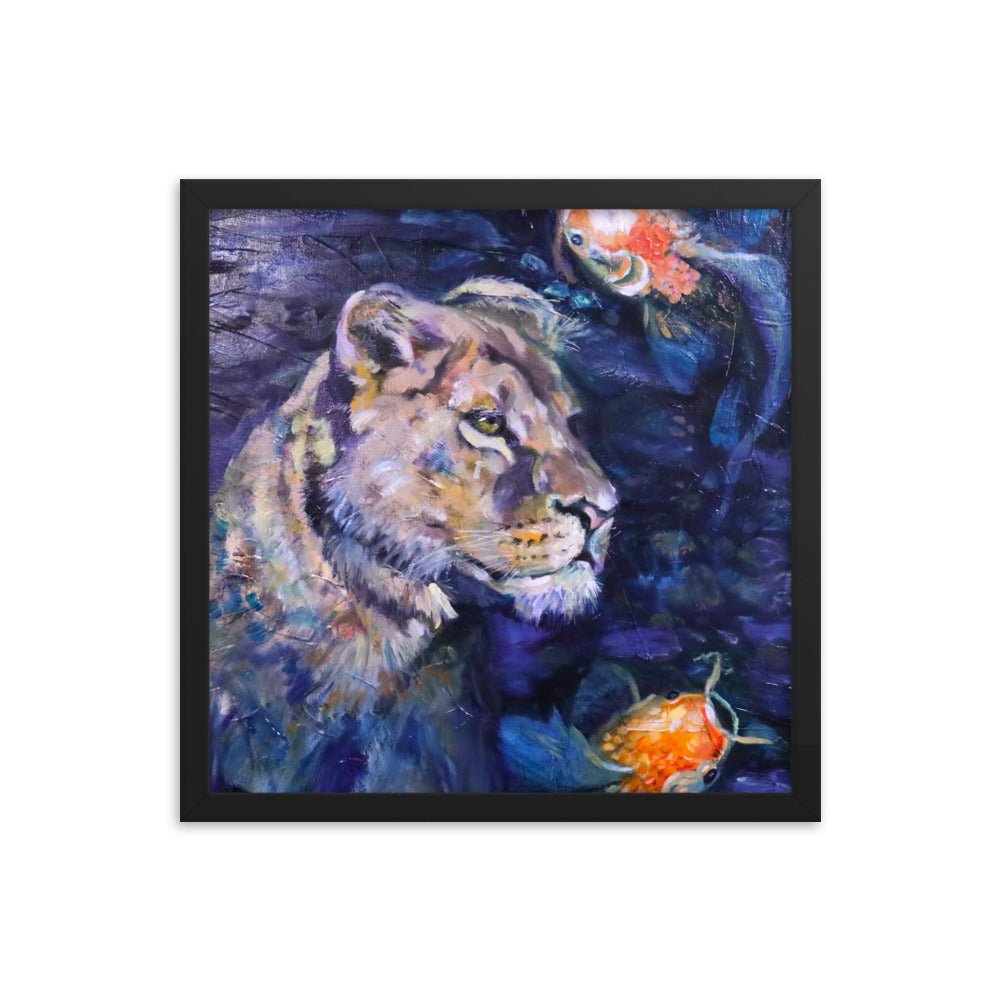 Framed Print - Blue Serenity: Lioness's Determination - Fine Art by Sarah Andreas