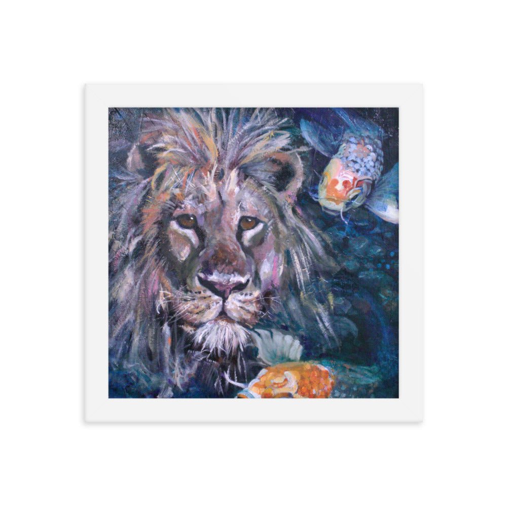 Framed Print - Blue Serenity: Lion's Courage - Fine Art by Sarah Andreas