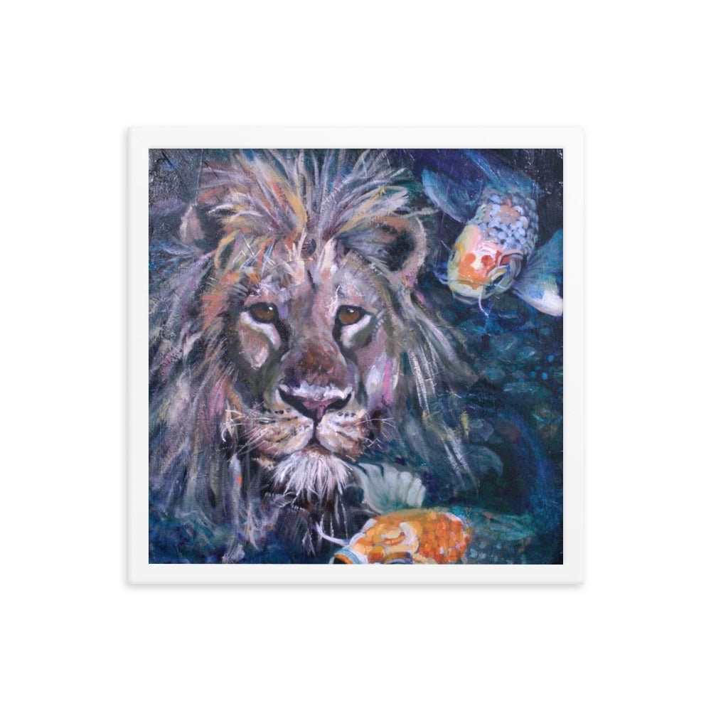 Framed Print - Blue Serenity: Lion's Courage - Fine Art by Sarah Andreas